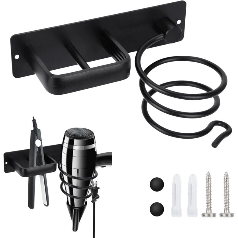 Porte Sèche Cheveux et Support de Lisseur,Support Seche Cheveux avec Range-Câbles,Support Mural pour Organisateur de Sèche-Cheveux pour Hôtel de