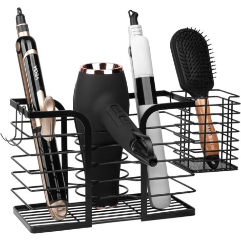 Porte Seche Cheveux Mural sans Percage - Support Seche Cheveux et Lisseur Salle de Bain pour Accessoires Chauds, Fer à Friser, Brosse, Produits & Soins - Matériel de Montage Inclus