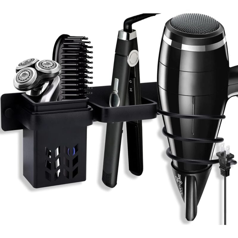 Porte Sèche Cheveux, Support de Lisseur avec Range-Câbles, Support Seche Cheveux Sans Percage, Support de Lisseur en Aluminium pour hôtel de Chambre