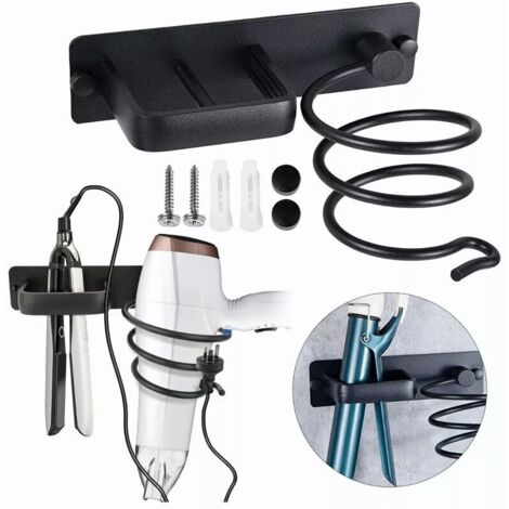 Porte Sèche Cheveux Support de Lisseur en Aluminium avec Range-Câbles Mural Fer à Lisser Brosses à Cheveux pour Organisateur Hôtel de Chambre à Coucher de Salle de Bain Salon de Coiffure
