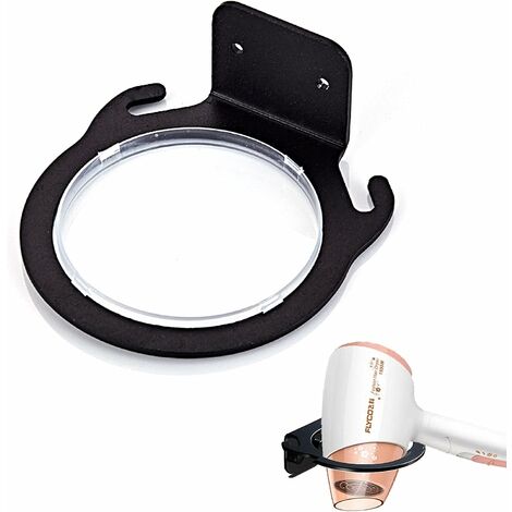 Porte Seche Cheveux, Triomphe Accroche Seche Cheveux Mural, Aluminium Support Mural Seche Cheveux Noir, Porte Seche Cheveux sans Percage pour Toilettes, Accroche Seche Cheveux avec Adhésif et Vis