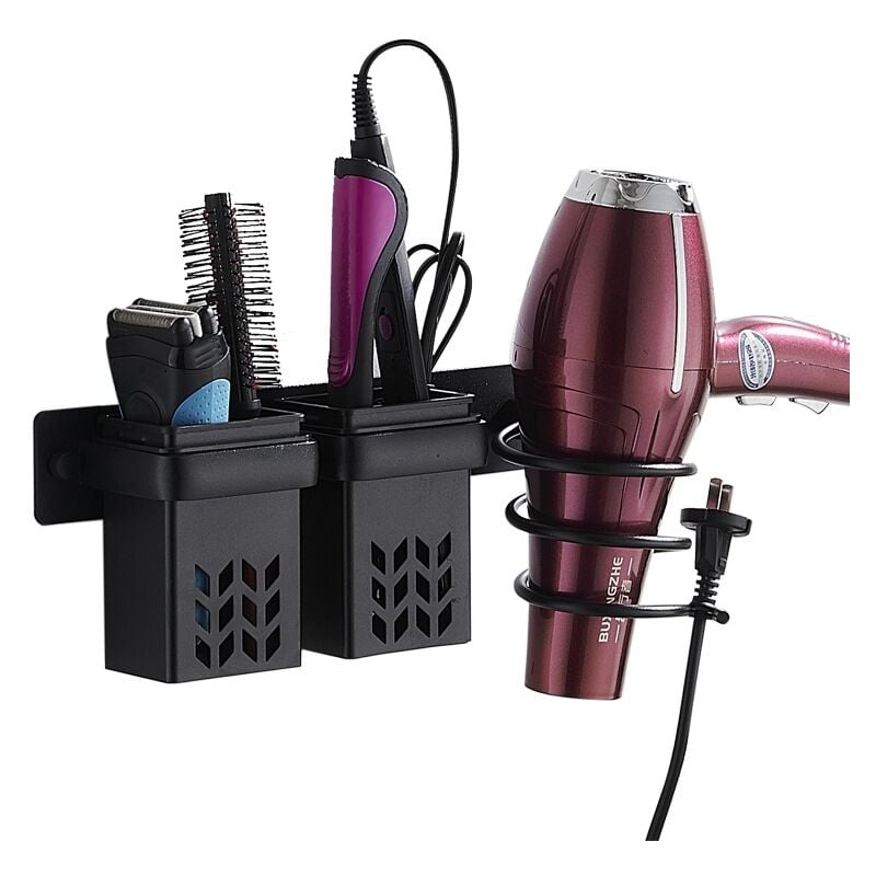 Porte Sèche Cheveux,Support Seche Cheveux et Support de Lisseur en Aluminium avec Rangement abs et Range-Câbles,Support pour Bain Multifonctionnel