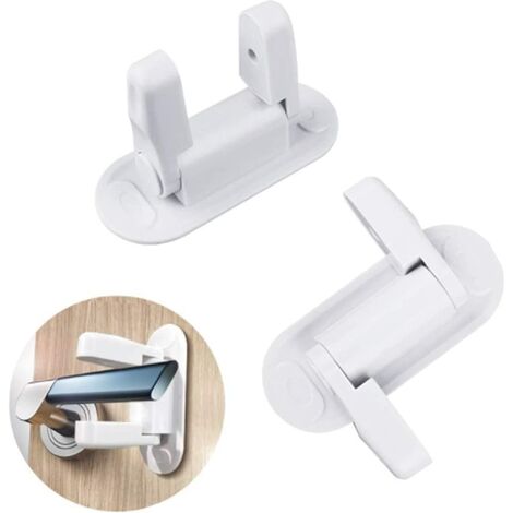 Porte Sécurité Bébé Avec 3m Adhésif Bébé Serrure De Fenêtre Enfants Sécurite Fenetre Bloc Porte Verrous De Porte À Levier Blanc ABS Plastique Verrou De Sécurité pour Poignée De Porte (2 Pièces)，Ternel