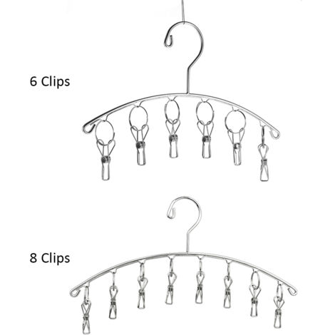 Porte-serviette à 8 clips en acier inoxydable Windproof, Séchoir avec pinces intégrées pour sous-vêtements, chaussettes et linge délicat