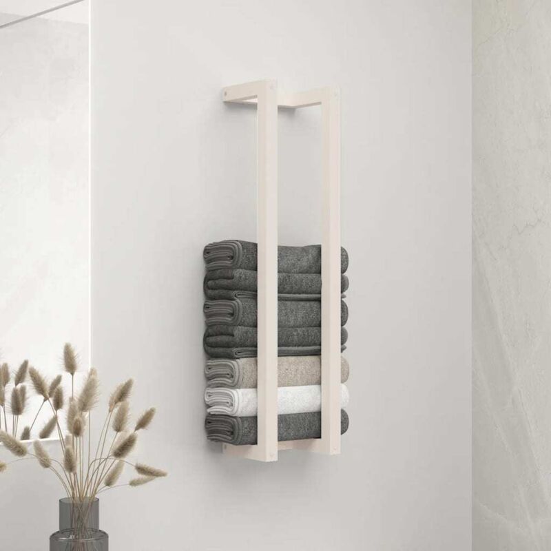 Portasciugamani Bianco 23x18x90 Cm In Legno Massello Di Pino - Vidaxl