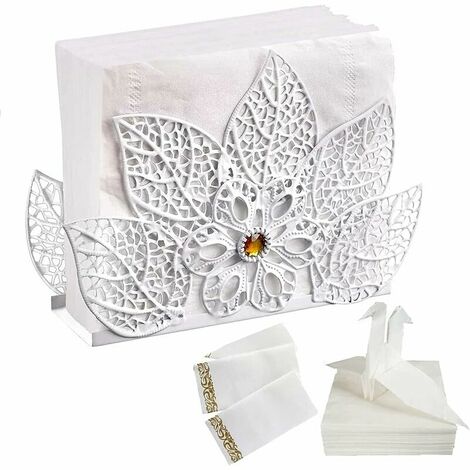 Porte Serviette de Table Porte Serviettes Papier élégant Porte Serviettes en Forme de Feuilles Arbre Évider Décoration de Table en Métal pour Table Plan de Travail Bureau Restaurant ou Hôtel(Blanc)