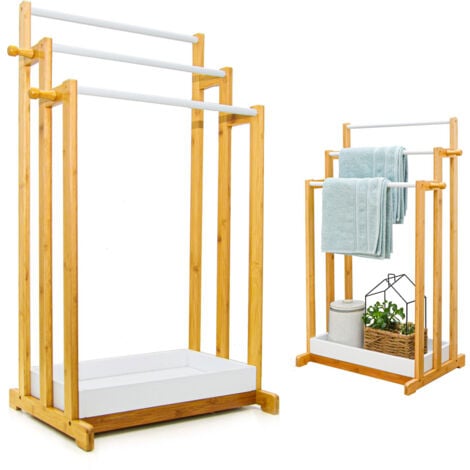 DUNEDESIGN Porte Serviette en Bambou - 45x35x84 Sèche Serviettes sur Pied - Salle de Bain