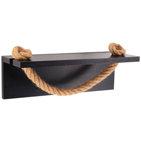 Porte serviette et tablette en acacia noir + corde sur sticker - noir - Tendance