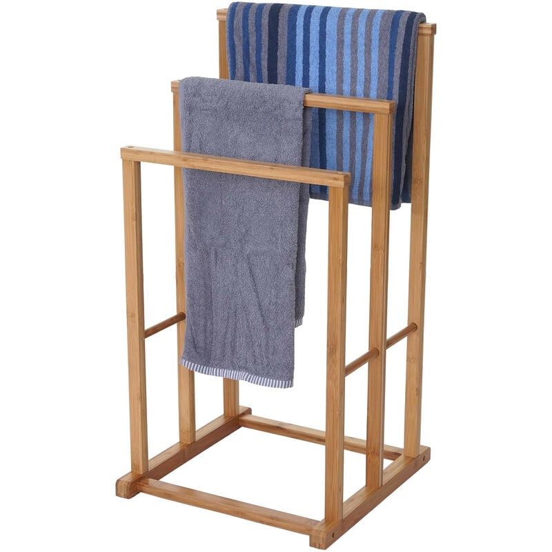 Mendler - Porte-serviette HWC-B18 pour salle de bains, Bambou, 82x42x42cm