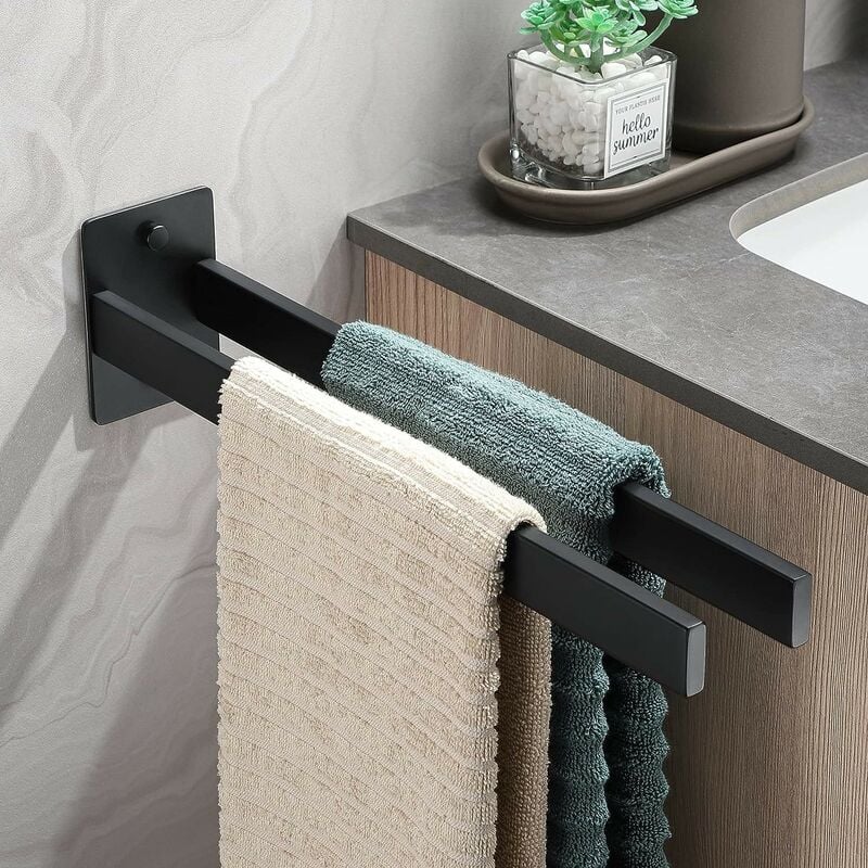 Kinsi - Porte-serviette- Mural, acier inoxydable, adapté pour salle de bain ou cuisine, 38 cm, noir