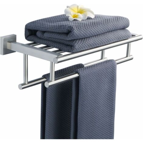 Porte-serviette mural en acier inoxydable 304 – Double barres 40cm – Finition brossée élégante – Conception sans vis pour style épuré-Crezuo