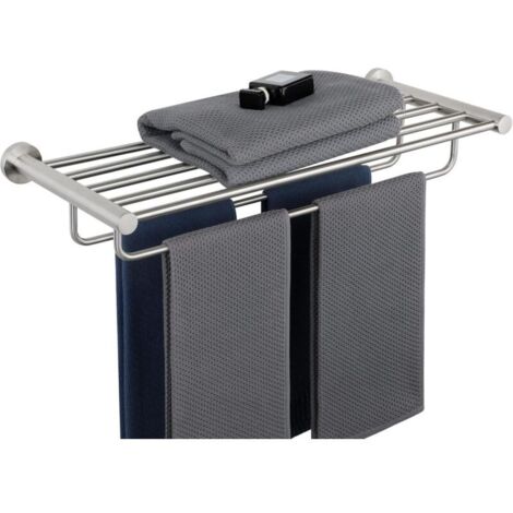 Porte Serviette Mural en Double Barres avec Étagère, Range Support Serviette en Acier Inoxydable pour Salle de Bain Cuisine Toilette, 60CM Brossé, EGKN2308-600-LS (95MM Entre Les Barres)