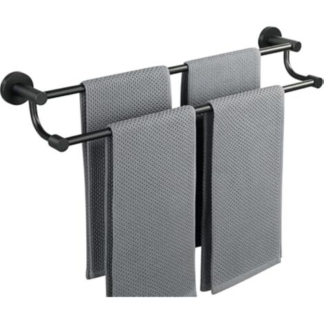 Porte Serviette Mural Noir 61.6 CM, Support Serviette Salle de Bain en Acier Inoxydable 304, Double Barre pour Séchage Rapide, Fixation Invisible, Porte Torchon pour Cuisine, Balcon, Buanderie