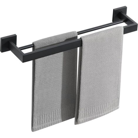 Porte Serviette Mural Salle de Bain, Support Serviette de 2 Barres en Acier Inoxydable pour Cuisine Lavabo Toilette, 50CM Finition Noir Mat, EGA7202-500-B