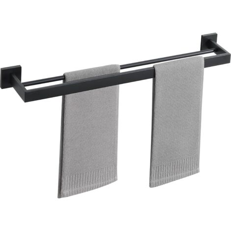 Porte Serviette Mural Salle de Bain, Support Serviette de 2 Barres en Acier Inoxydable pour Cuisine Lavabo Toilette, 70CM Finition Noir Mat, EGA7202-700-B