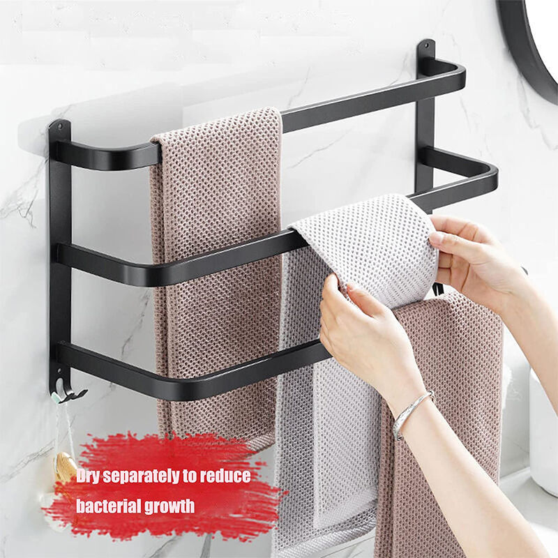 Skecten - Porte Serviette Murale, Porte Serviette Salle de Bain, Porte-Serviettes, Porte-Serviettes en Aluminium (50cm), Noir