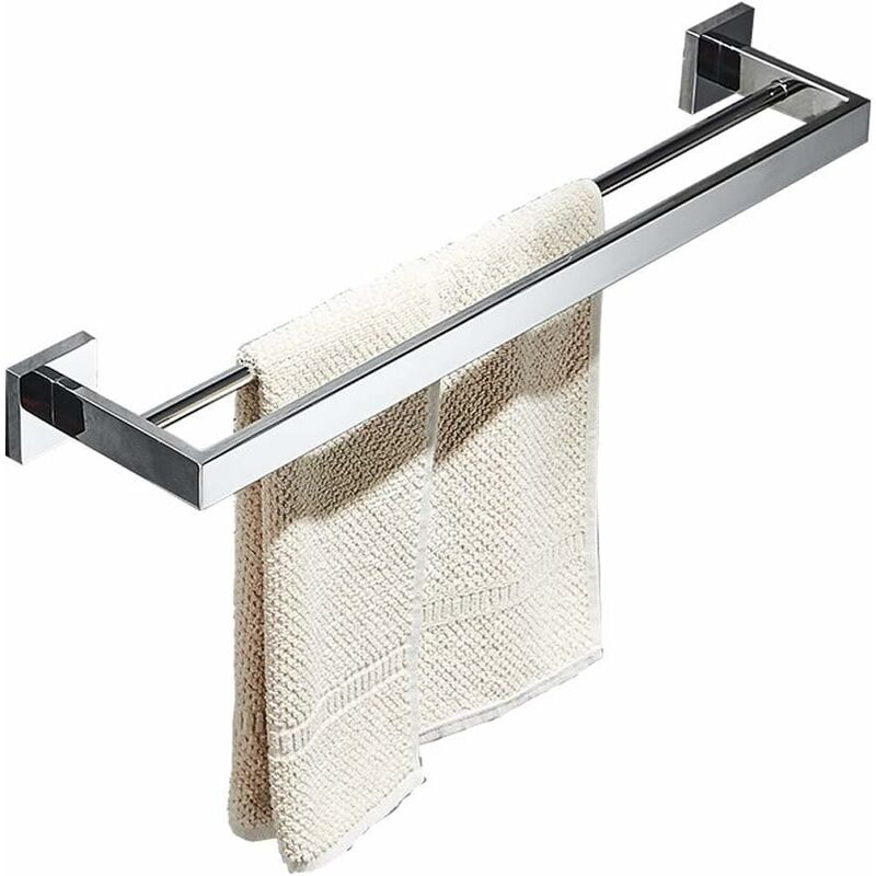 Porte Serviette Murale Salle de Bain, Double Barre Porte-Serviettes , Chromé Miroir Poli, 60 cm
