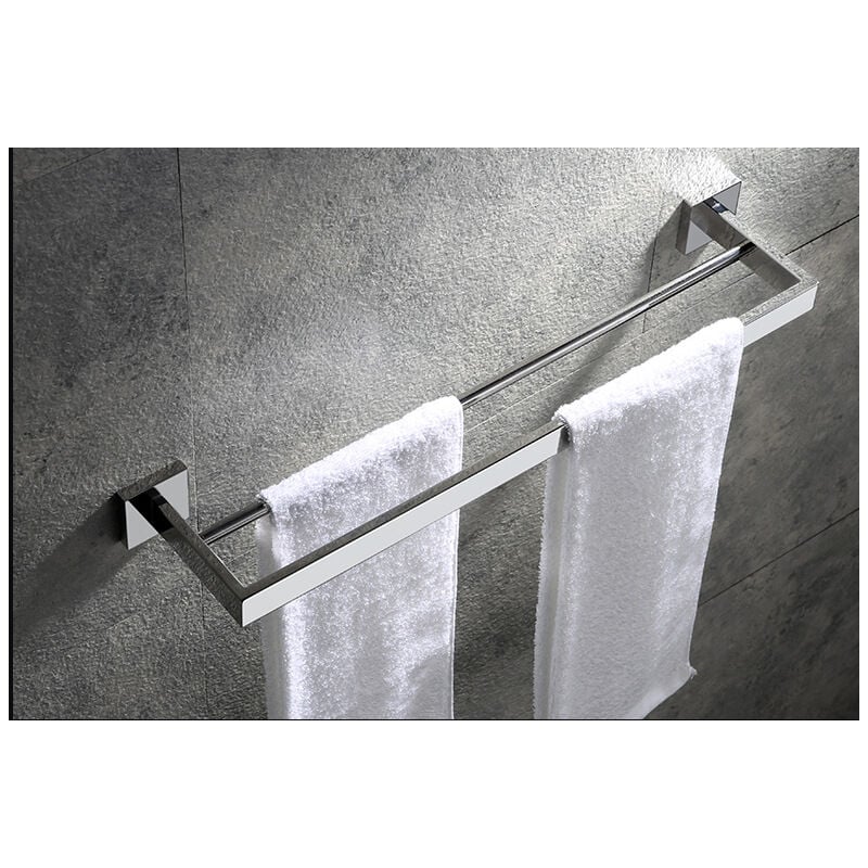 Gotrays - Porte Serviette Murale Salle de Bain, Double Barre Porte-Serviettes, Chromé Miroir Poli, 60 cm