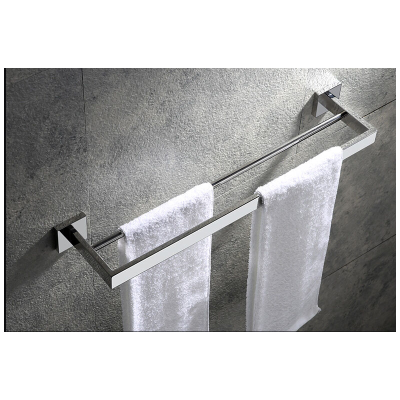 Porte Serviette Murale Salle de Bain, Double Barre Porte-Serviettes, Chromé Miroir Poli, 60 cm