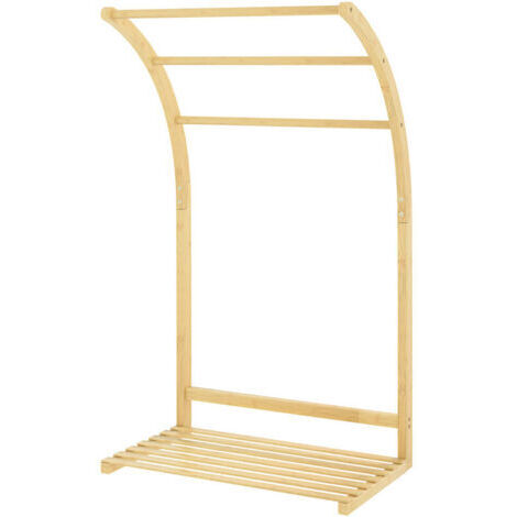 Porte-serviette Porte-serviettes en bambou 3 barres avec étagère de rangement, pour la salle de bains et la buanderie, finition naturel