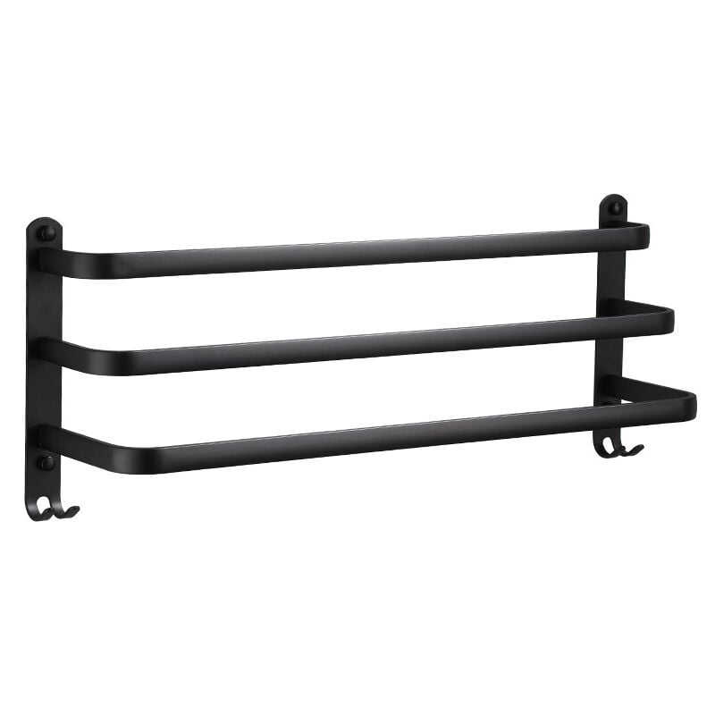Tonchean - Porte-serviette porte-serviettes mural en aluminium à 3 niveaux avec crochets porte-serviettes noir étanche pour salle de bain cuisine