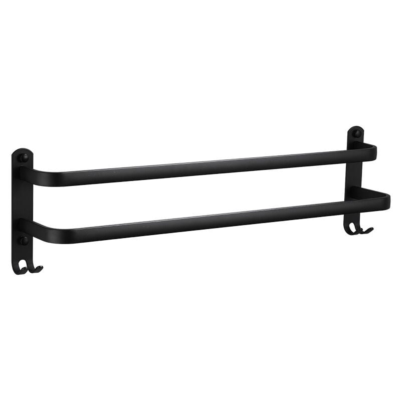 Tonchean - Porte-serviette porte-serviettes mural en aluminium à 2 niveaux avec crochets porte-serviettes noir étanche pour salle de bain cuisine