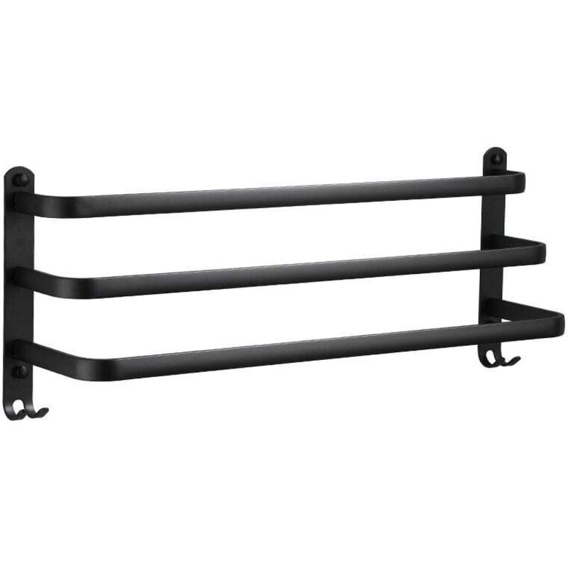 Debuns - Porte-serviette porte-serviettes mural en aluminium à 3 niveaux avec crochets porte-serviettes noir étanche pour salle de bain cuisine salle