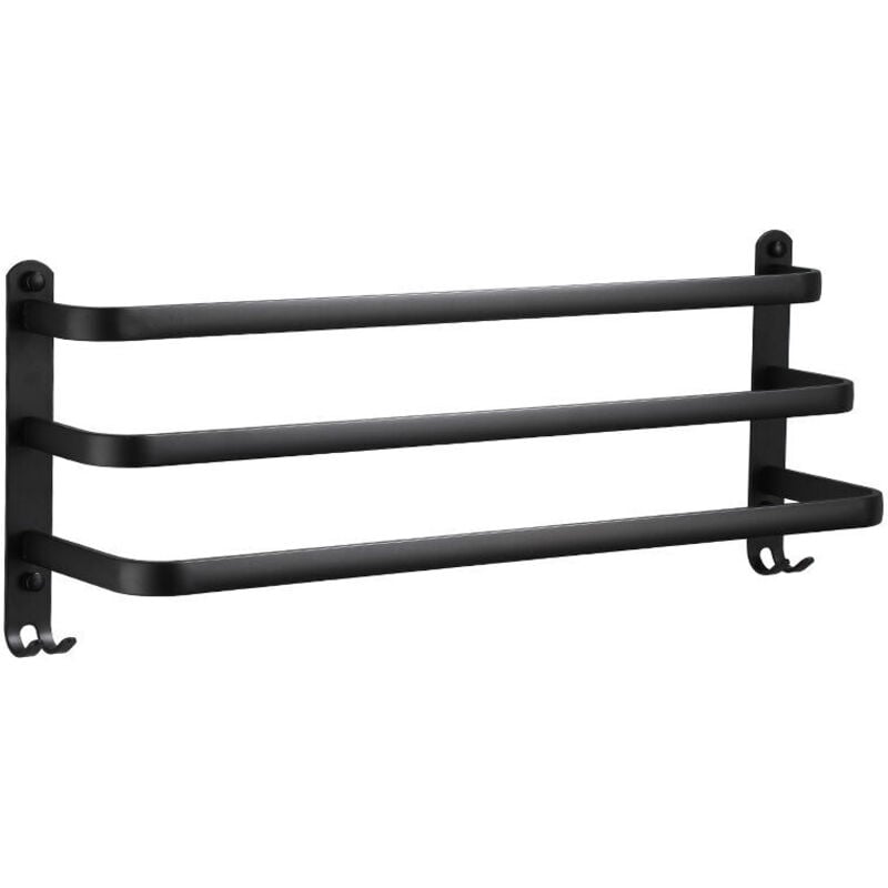 Trimec - Porte-serviette porte-serviettes mural en aluminium à 3 niveaux avec crochets porte-serviettes noir étanche pour salle de bain cuisine salle
