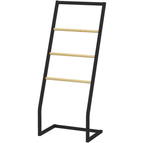 Porte-serviette Porte-serviettes sur pieds en bambou et acier avec 4 barres support 40,5L x 28l x 98H cm - noir et naturel