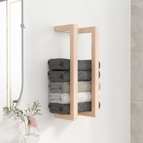 BONNEVIE Porte-serviette pour Étagère de Rangement Support de Porte-Serviettes Salle de Bains 23x18x60 cm Bois de pin massif VXN7701