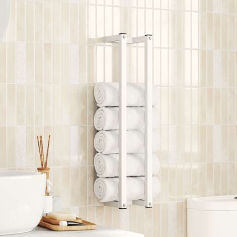 Porte-serviette pour Étagère de Rangement Support de Porte-Serviettes Salle de Bains Blanc 12,5x12,5x60 cm Acier VXN3743