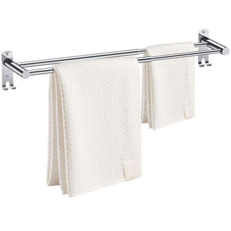Porte Serviette Rétractable 50-90 Cm Seche Serviette Double Porte-Serviettes Réglable en Acier Inoxydable Barre Porte-Serviette Mural avec Vis po