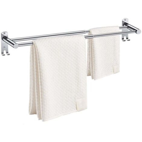 Porte Serviette Rétractable 50-90 Cm Seche Serviette Double Porte-Serviettes Réglable en Acier Inoxydable Barre Porte-Serviette Mural avec Vis po