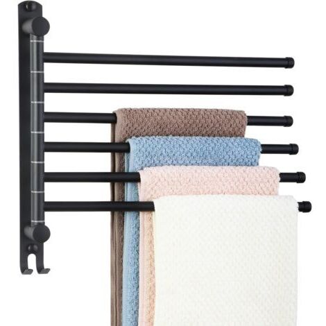 Porte Serviette Salle de Bain avec 6 Barres 180°Rotatives en Acier Inoxydable SUS304 Porte Serviette Murale Sèche-Serviettes pour Cuisine Lavabo-Noir