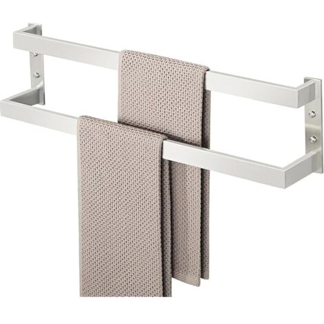Porte Serviette Salle de Bain Double, 60 CM, en Acier Inoxydable 304, Porte Serviette Mural Cuisine Pratique et Durable, Agréable Support Serviette Salle de Bain, Brossé