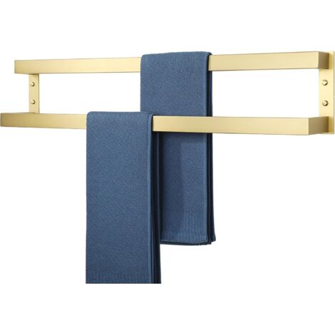 Porte Serviette Salle de Bain Double, 80 CM, en Acier Inoxydable 304, Porte Serviette Mural Cuisine Pratique et Durable, Agréable Support Serviette Salle de Bain, Doré