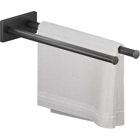 Porte Serviette Salle de Bain - Porte-Serviette Antirouille avec Butée d’Extrémité Antidérapante, Bras Doubles pour Accrocher 2 Serviettes Séparément pour Un Séchage Rapide (Noir)