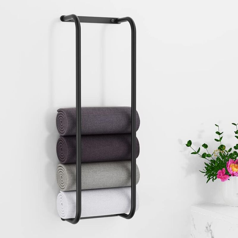 Porte Serviette Salle De Bain, Porte Serviette Murale Esthétique, 76,5×26×15cm Porte Serviette Noir Mat, Range Serviettes pour Serviettes