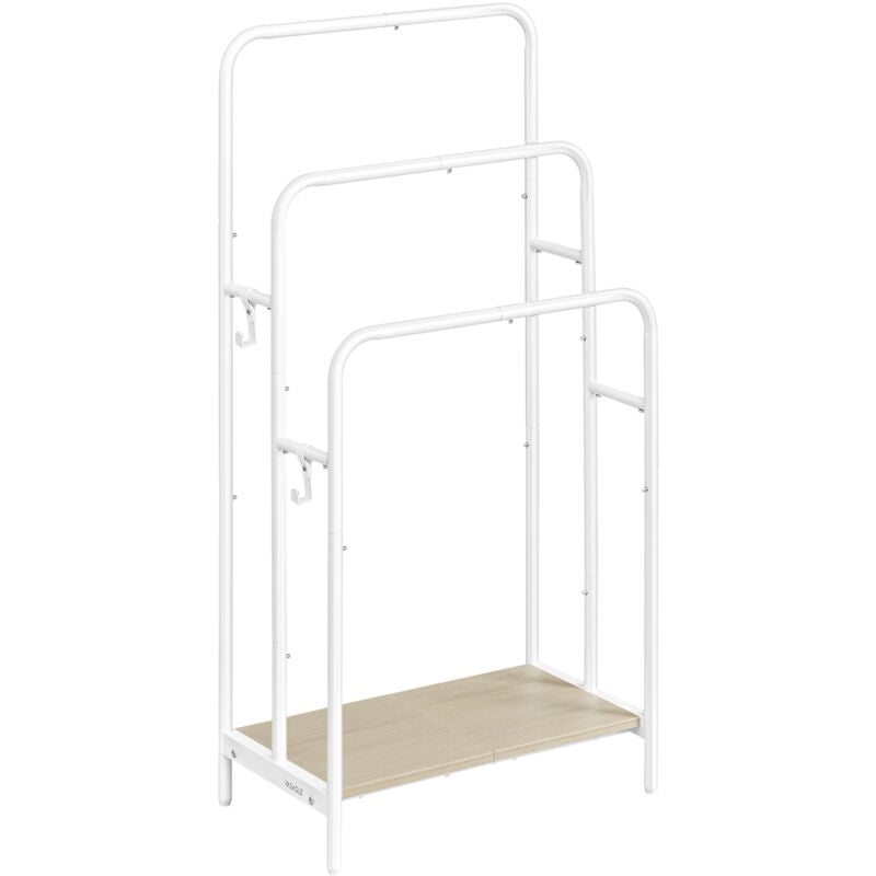 Vasagle - Porte Serviette Salle de Bain, Range Serviette, sur Pied, 3 Barres, 50 x 30 x 100 cm, 2 Crochets, Étagère de Rangement, Blanc Mat et Beige