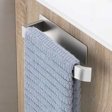 Porte Serviette Salle De Bain sans Percage, Adhesif Porte-Serviettes Mural, Acier Inoxydable Support Serviettes, Towel Holder Brossé Argent