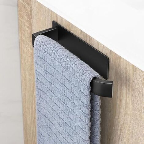 Porte Serviette Salle De Bain sans Percage, Adhesif Porte-Serviettes Mural, Acier Inoxydable Support Serviettes Towel Holder Brossé Noir