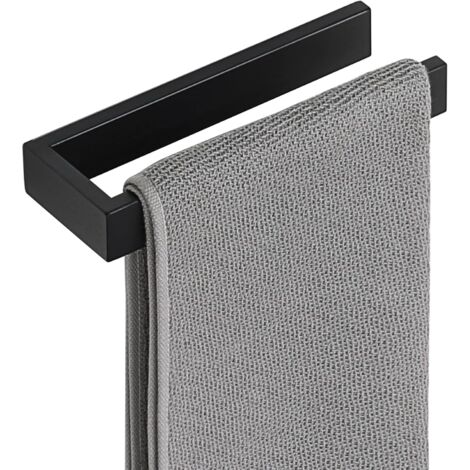 Porte Serviette Salle de Bain sans Perçage, Adhesif Porte-Serviettes Murale à Coller, Design Moderne Noir Mat pour Cuisine Lavabo Toilette, SUS304 Acier Inoxydable, 20CM