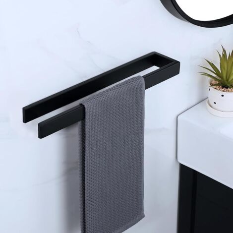 Porte Serviette Salle de Bain sans Perçage, Adhesif Porte-Serviettes Murale à Coller, Design Moderne Noir Mat pour Cuisine Lavabo Toilette, SUS304 Acier Inoxydable, 40CM