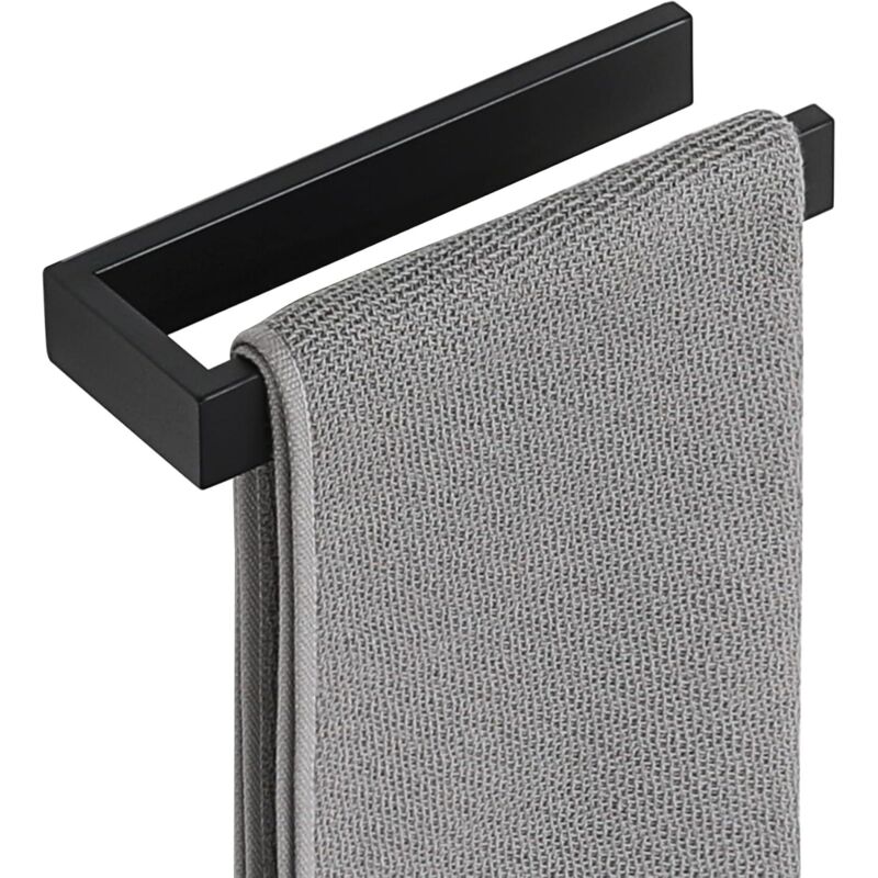Porte Serviette Salle de Bain sans Perçage, Adhesif Porte-Serviettes Murale à Coller, Design Moderne Noir Mat, SUS304 Acier Inoxydable, 20CM