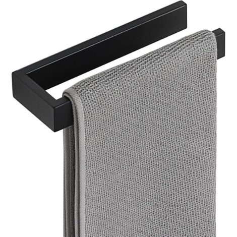 Porte Serviette Salle de Bain sans Perçage, Adhesif Porte-Serviettes Murale à Coller, Design Moderne Noir Mat, SUS304 Acier Inoxydable, 20CM
