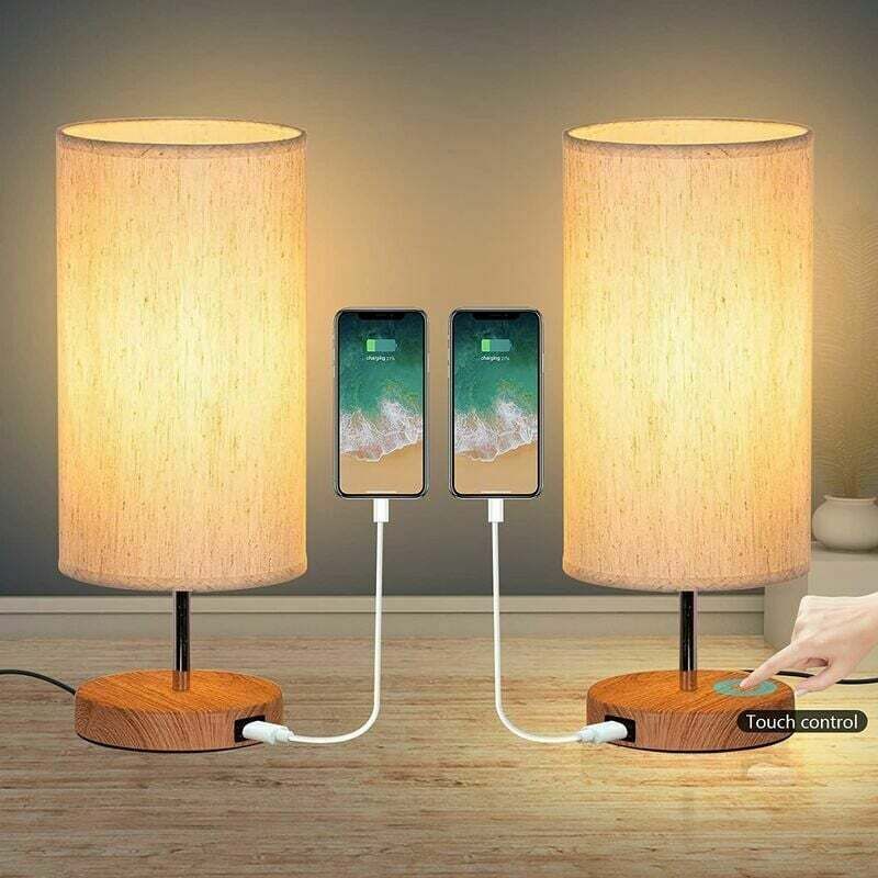 Mezheng - Lot de 2 Lampes de Chevet à Commande Tactile, 3 Températures de Couleur et Luminosité Continue, Ports de Charge usb, Lampes de Chevet
