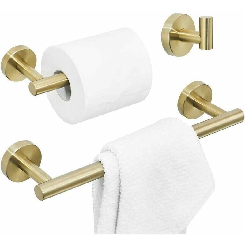 Porte Serviette Salle De Bains/Porte Papier Toilette/Patère à Crochet, Or Brossé, 3 Pièces Accessoires de Salle de Bain en Acier Inoxydable - Or