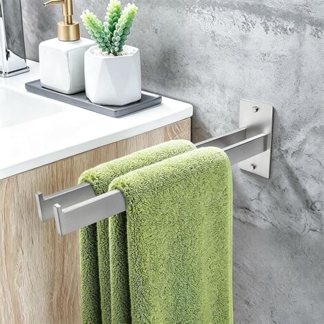 Porte Serviette sans Percage en 304 Acier Inoxydable 2 Façons de Montage Porte Serviette Mural 39CM Double Porte Serviette Salle de Bain sans Percage pour Salle De Bain et Cuisine Argent