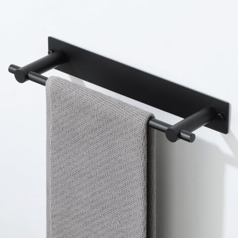 Porte Serviette sans Percage, Support Serviette Mural Longueur 30 CM, Porte-Serviettes de Salle de Bain, Autocollant/Perçage, Barre Porte Serviette en Acier lnoxydable SUS304, Noir