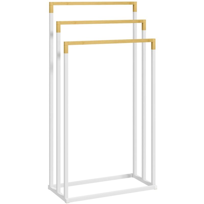 Porte-serviette-sur-pied-3-barres-design-bambou-et-acier-blanchi-finition-robuste-45x22,5x86cm